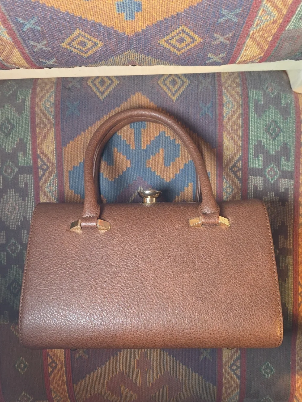 La Terre Fashion Vegan Leather Brown Satchel Handbag Rhinestone Clasp With Strap